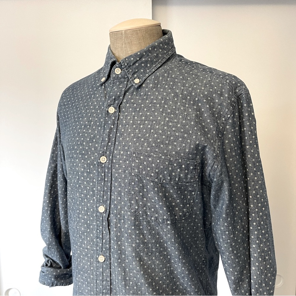 J. Crew Men’s Polka Dot Chambray Blue Medium Button-Down Shirt